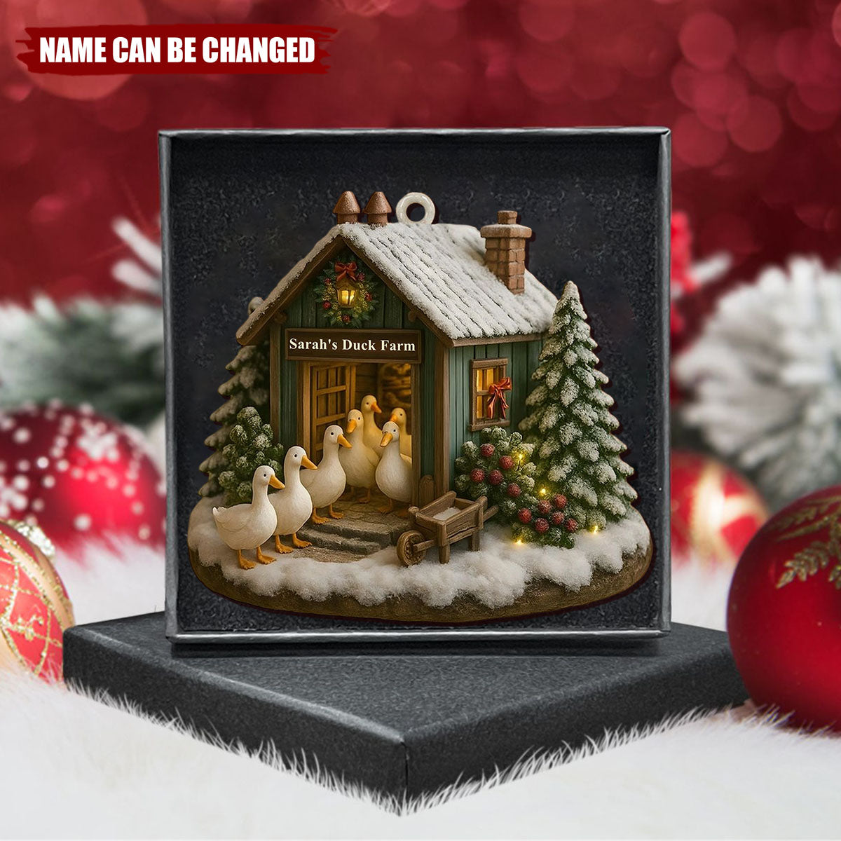 Charming Winter Duck Farm Christmas Scene - Personalized Wooden Ornament