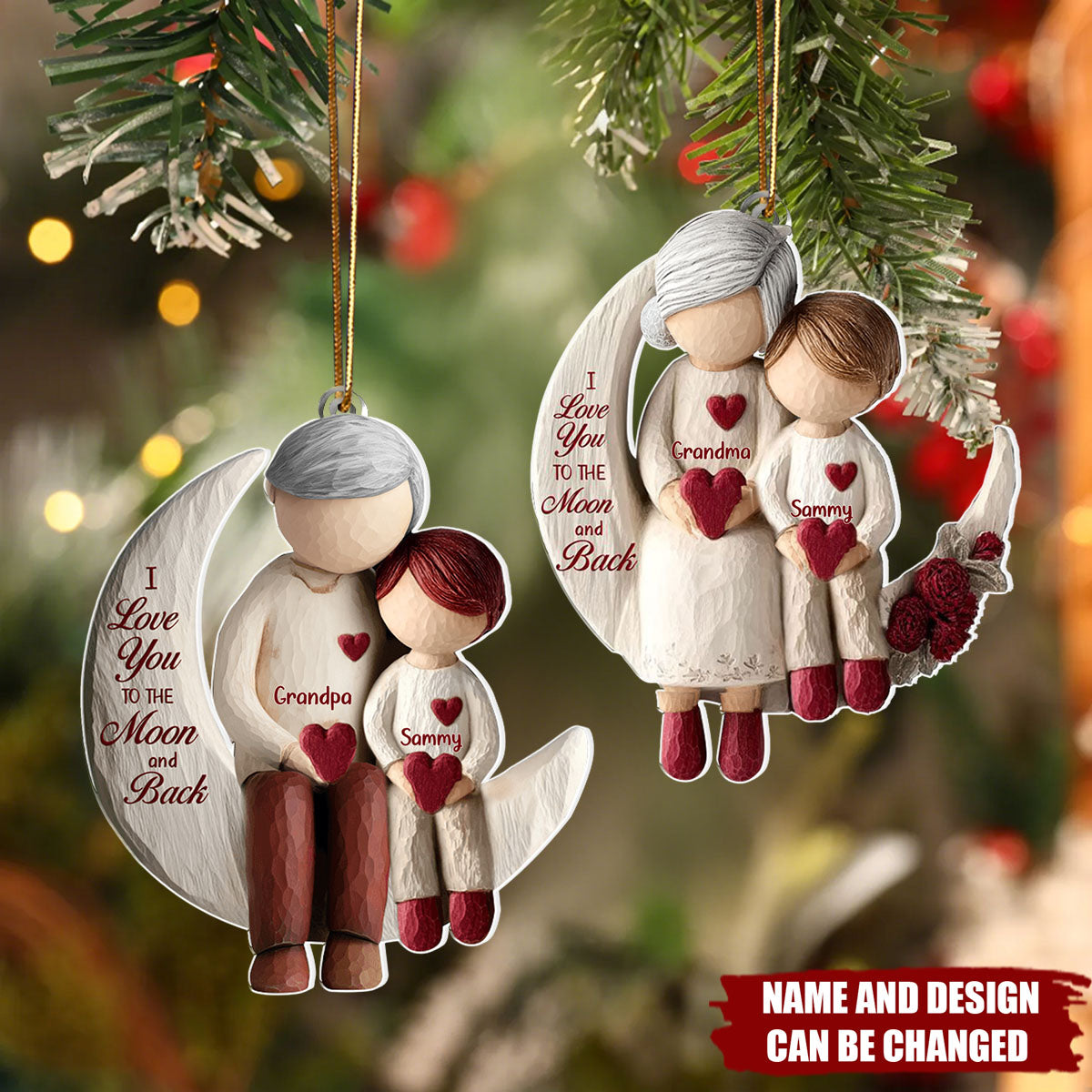 Grandma And Grandchild Moon Love - Personalized Christmas Acrylic Ornament