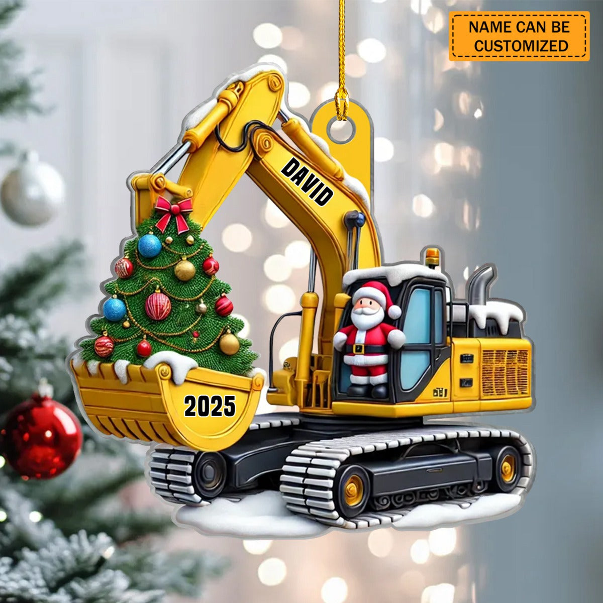 Personalized Xmas Excavator Construction Backhoe Ornament - Gift For Kids