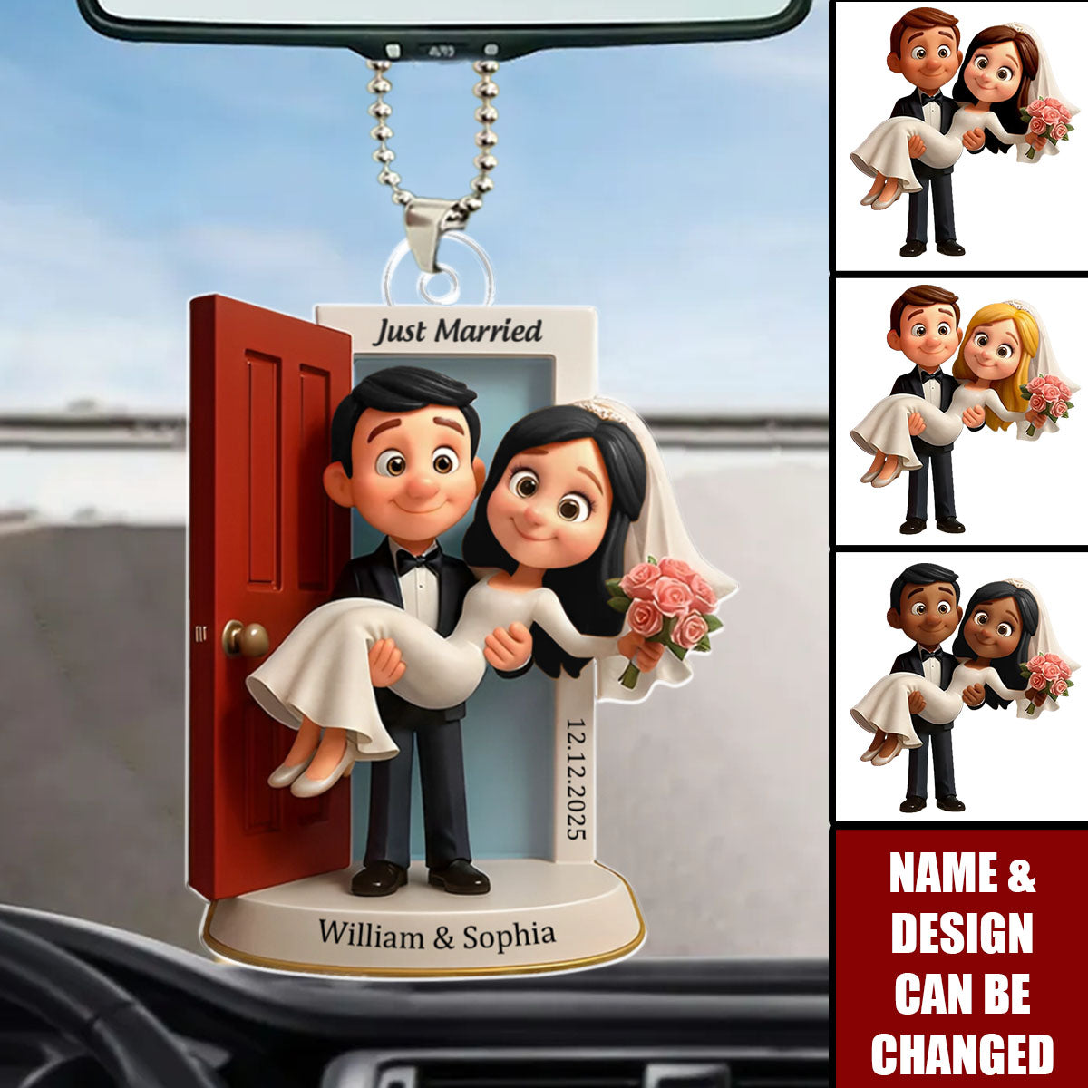 Personalized Our First Car Married Ornament - Custom Wedding Couple Threshold