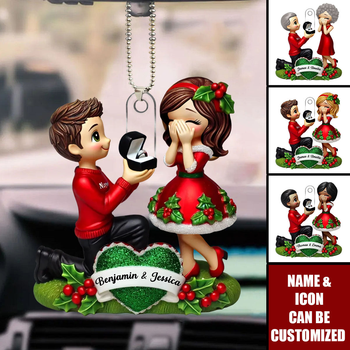 Marriage Proposal "She Said Yes!" - Personalized Car Ornament, Just Engaged Gifts For Couples