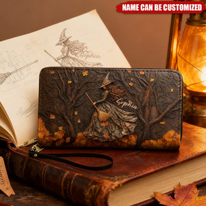 Spooky Witch Art Print - Personalized Leather Long Wallet