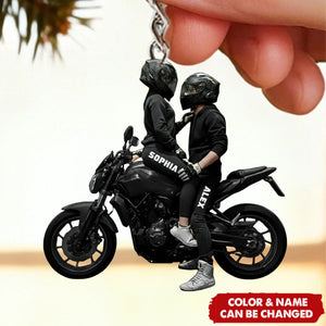 Motorbike Couple - Personalized Acrylic Keychain - Gift For Couple, Motorbiker