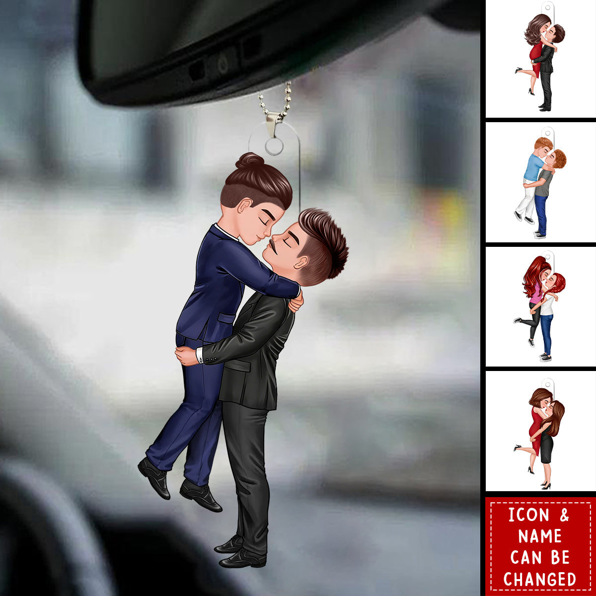 Personalized Couple Hugging Kissing Acylic Car Ornament - Heartfelt Gift For Him, Her, Wife, Husband, Couple