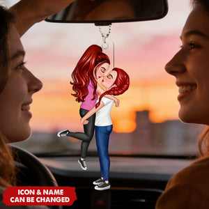Personalized Couple Hugging Kissing Acylic Car Ornament - Heartfelt Gift For Him, Her, Wife, Husband, Couple