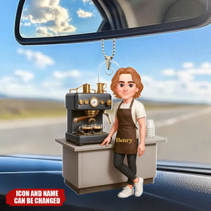 Espresso Machine Coffee Maker Diorama With Cups - Personalized Acrylic Car Ornament