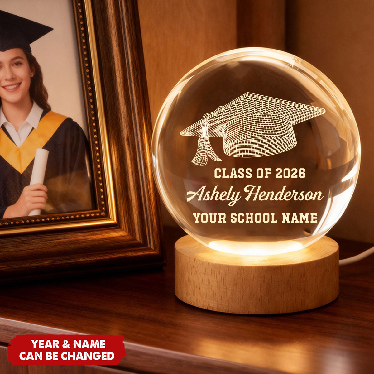 Class Of Graduation Senior Illusion Graduation Cap - Personalized Crystal Ball LED Night Light