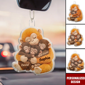 Mother Monkey & Children, Baby Monkey Punch - Personalized Acrylic Car Ornament - Heartfelt Mother's Day Gift for Mom, Wife