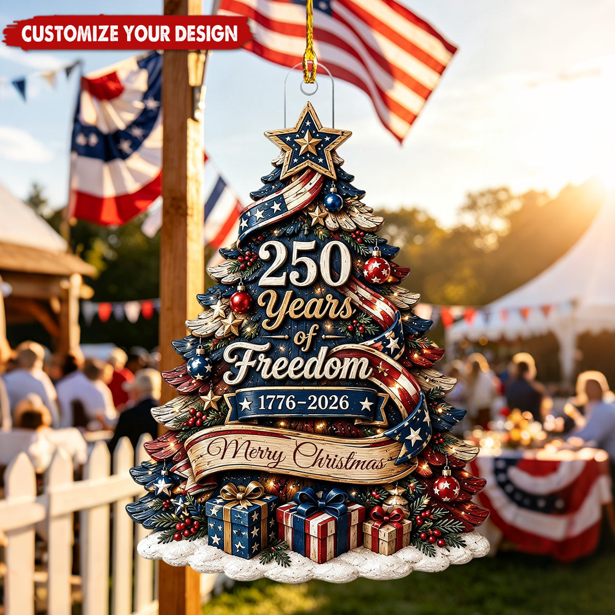 Custom 250th USA Anniversary Acrylic Ornament, 1776-2026 Patriotic Christmas Tree Decor, 250 Years of Freedom Keepsake, US History Veteran Gift
