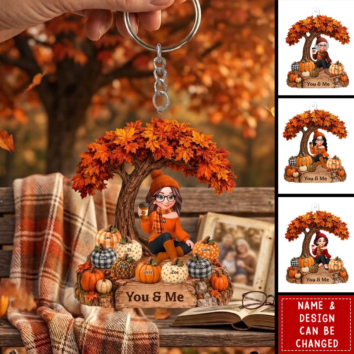 Fall Season Tree Grandma's Little Pumpkins, Personalized Acrylic Keychain