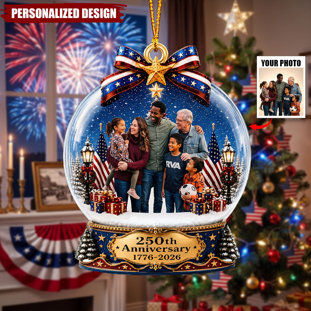 Custom Photo Acrylic Ornament - Personalized America 250th Anniversary Christmas Gifts - Forever Wrapped In Love