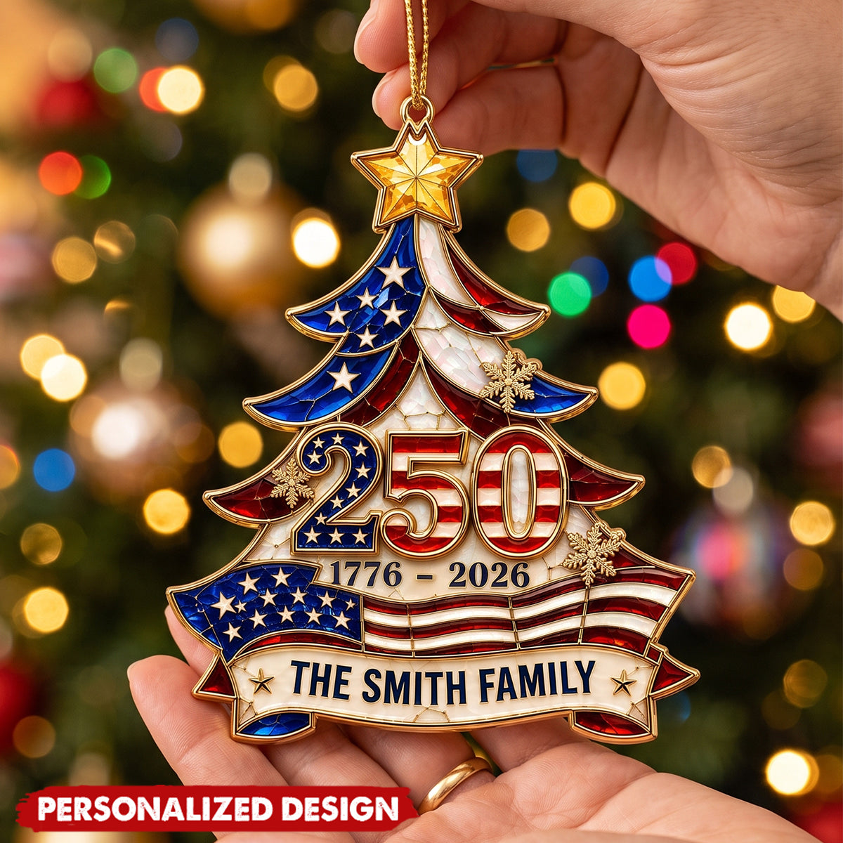 Personalized 250th Anniversary Tree Ornament, Custom Family Name Patriotic Acrylic Ornament, 1776 - 2026 Christmas Keepsake