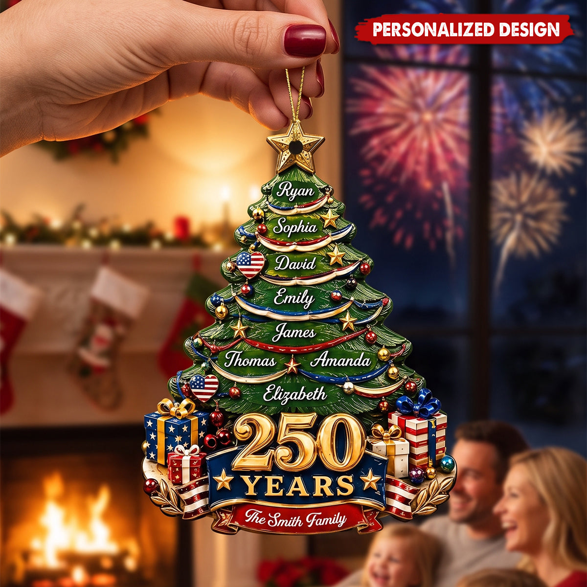 Custom 250 Years Christmas Ornament, Personalized Family Name Keepsake