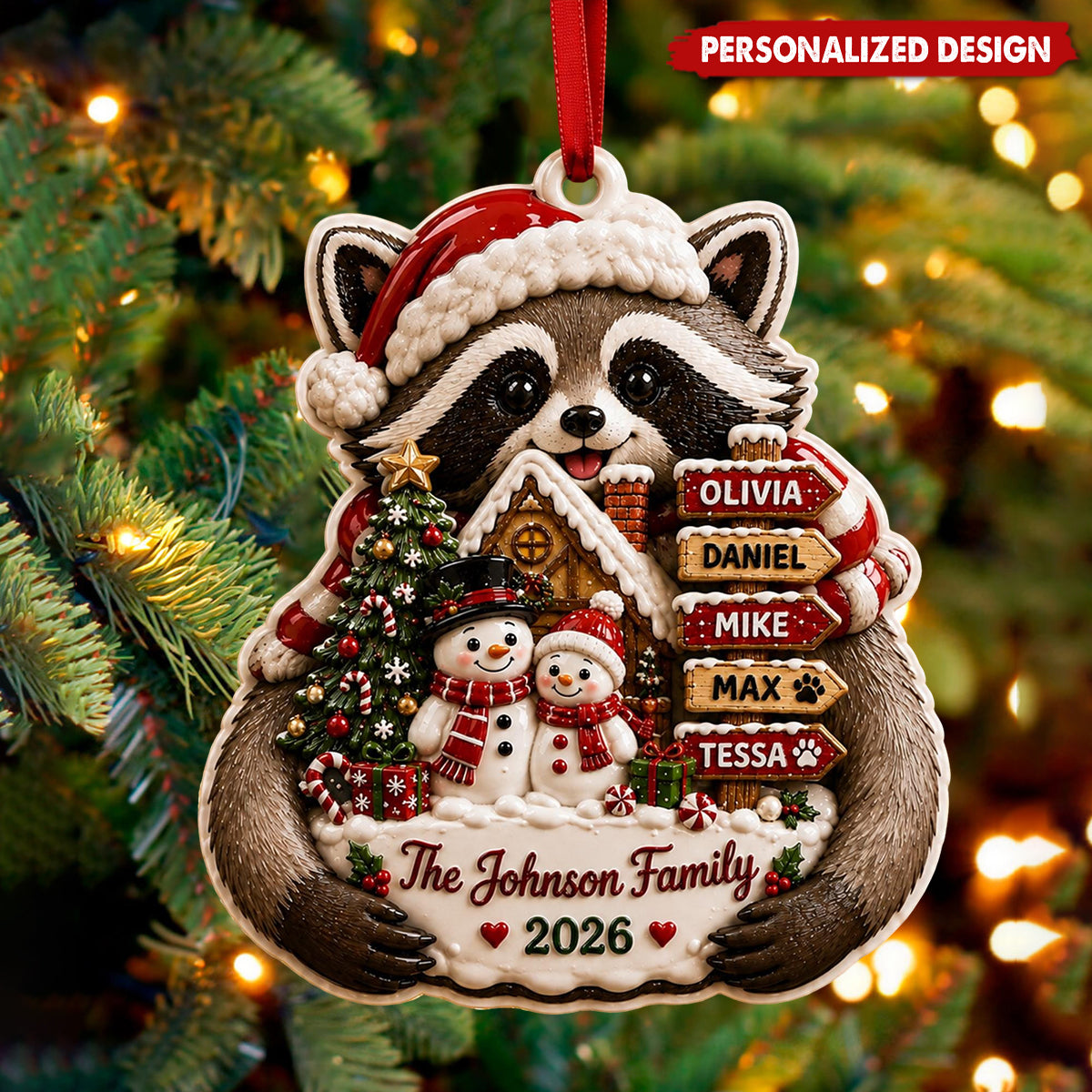 Personalized Jimothy Raccoon Family Christmas Ornament