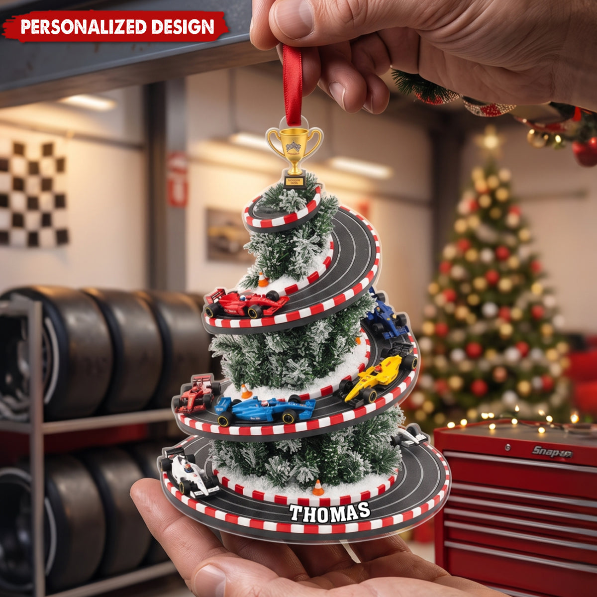 Personalized Racing Christmas Tree Ornament – Custom Acrylic Car Holiday Decoration