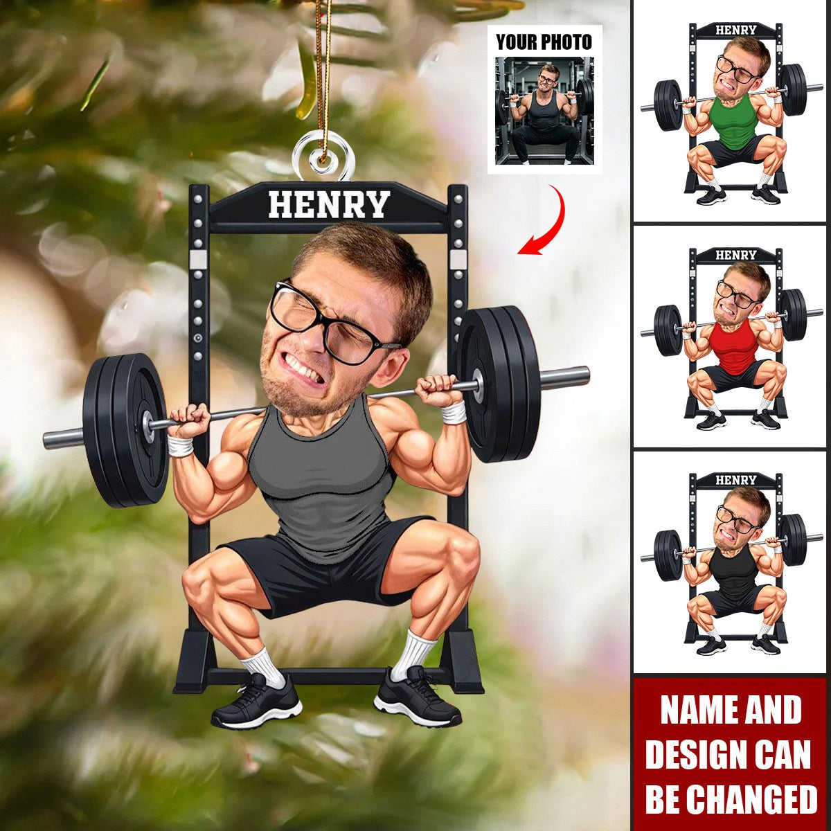 Personalized Gym Photo Ornament, Workout Ornament