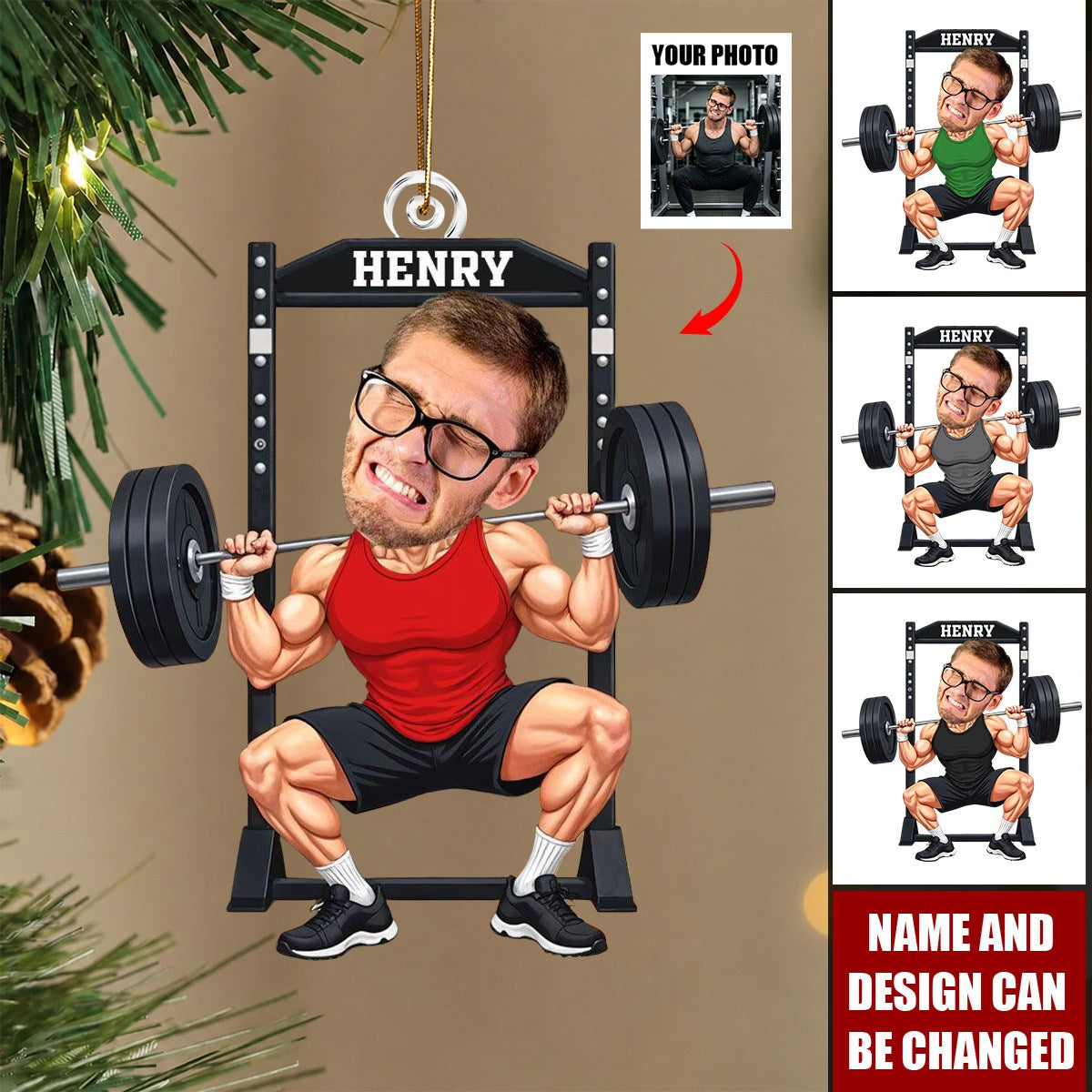 Personalized Gym Photo Ornament, Workout Ornament