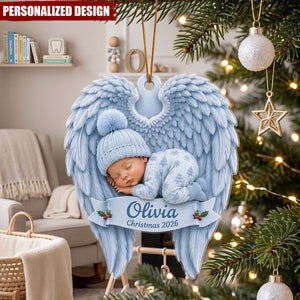 Personalized Baby First Christmas Ornament 2026, Acrylic Angel Wing Souvenir