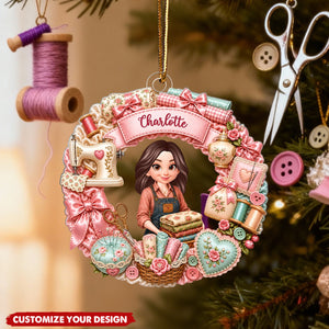 Sewing Things Wreath - Personalized Acrylic Ornament