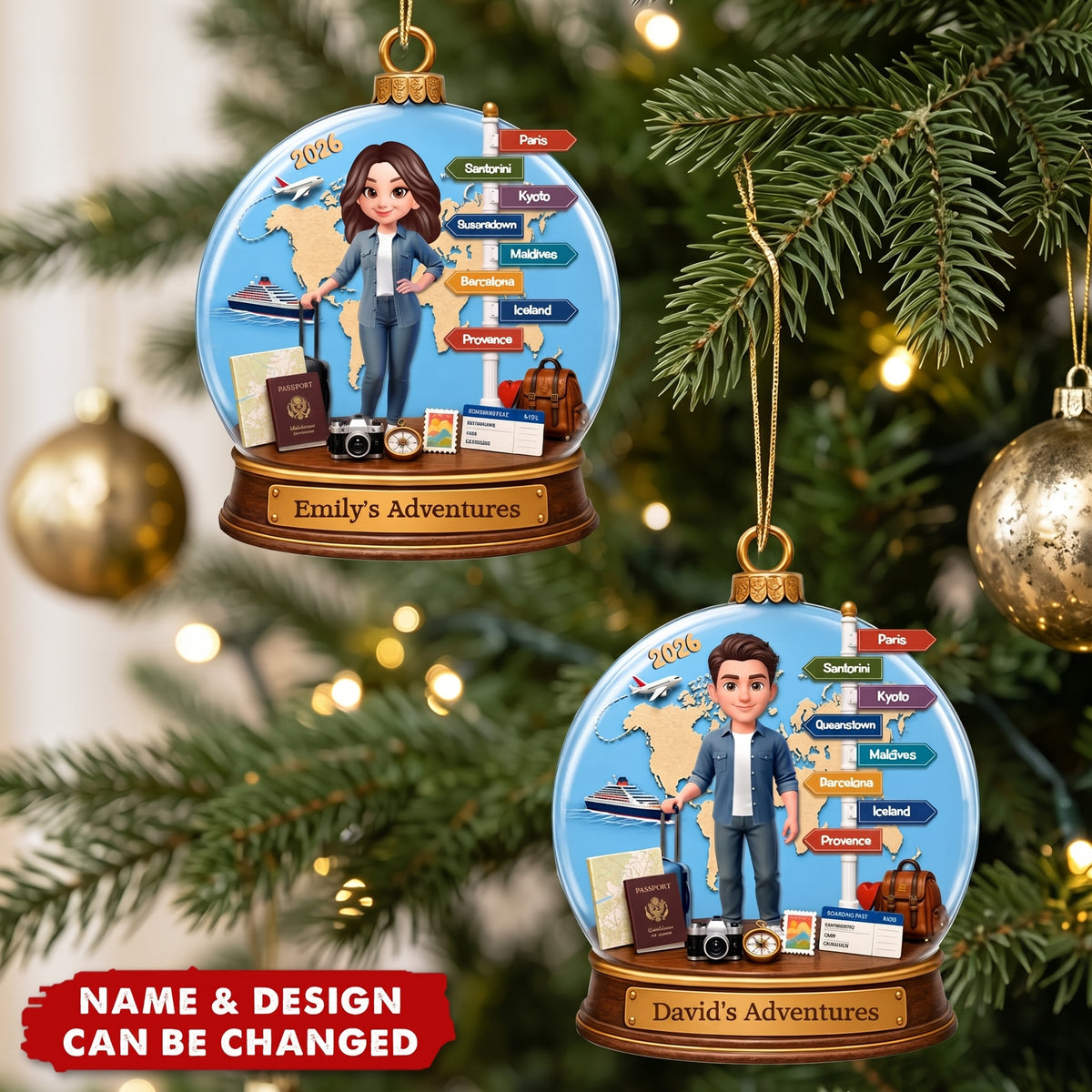 Traveling Destination Travel Adventure  - Personalized Acrylic Christmas  Ornament