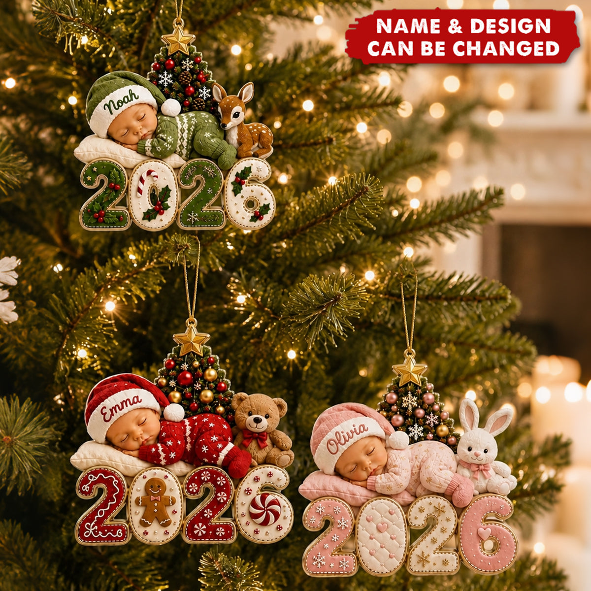 2026 Baby Christmas Ornaments, Custom Name Sleeping Baby Souvenirs