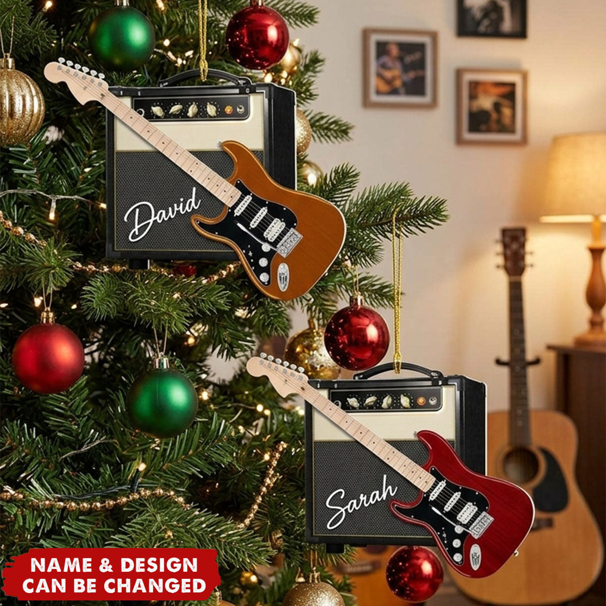 Custom Guitar Christmas Ornament, Christmas Guitar Player Ornament