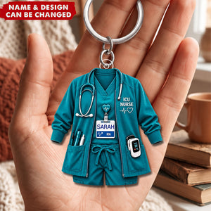 Personalized Nurse Scrubs Acrylic  Keychain, Custom Name Medical Uniform