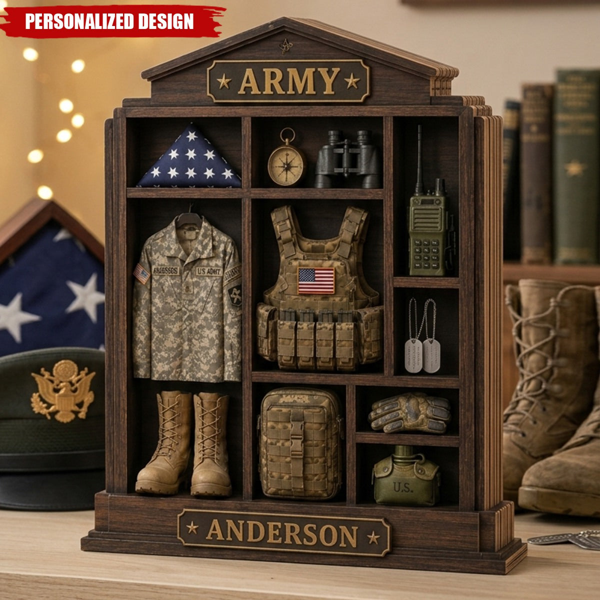 Personalized Army Wooden Block, Custom US Army Uniform Plaque