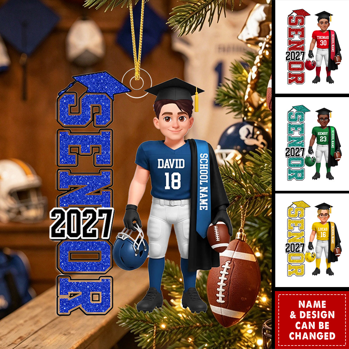 Personalized Acrylic Ornament - Christmas Gift For Football Seniors