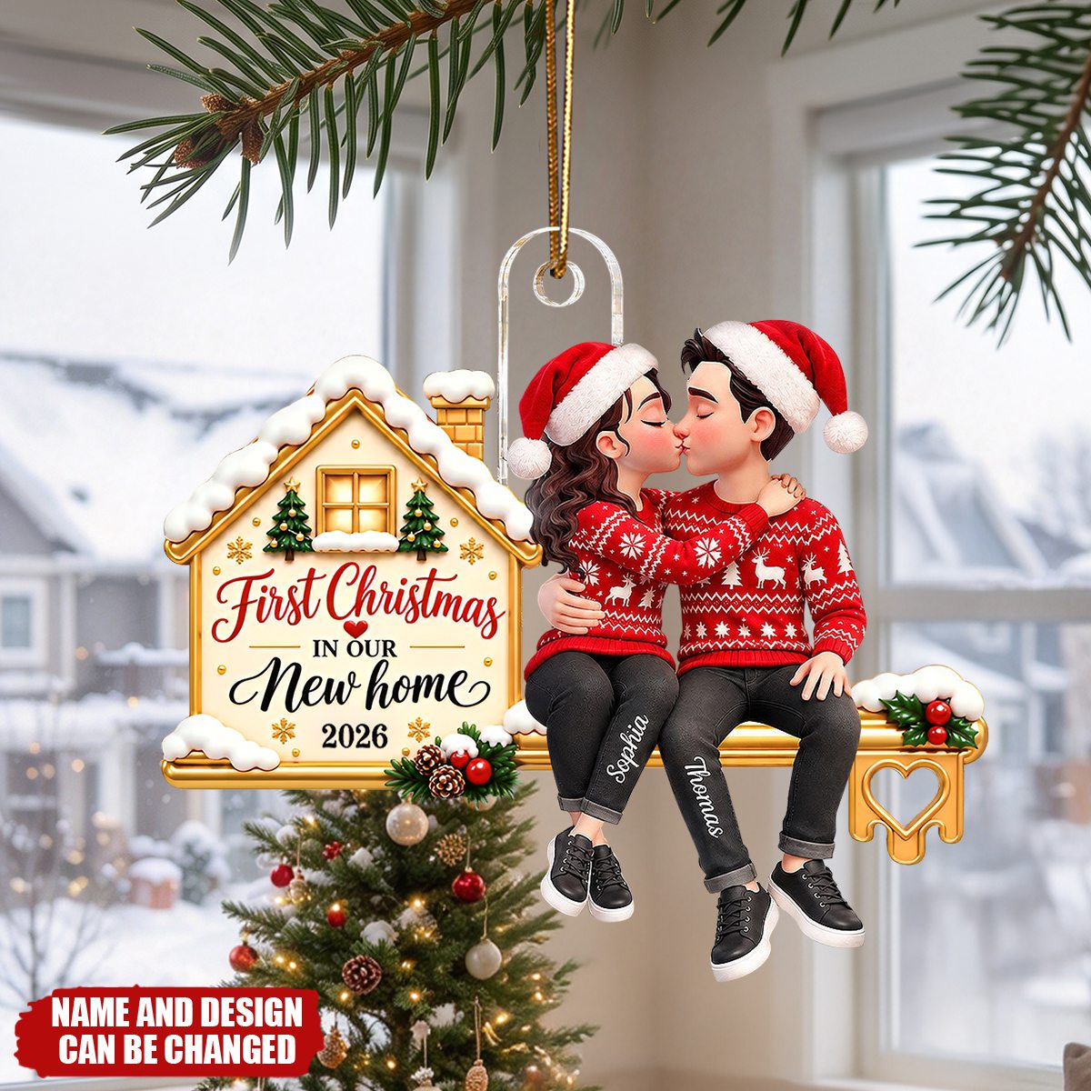 First Christmas In Our New Home Couple Kissing - Personalized Acrylic Ornament