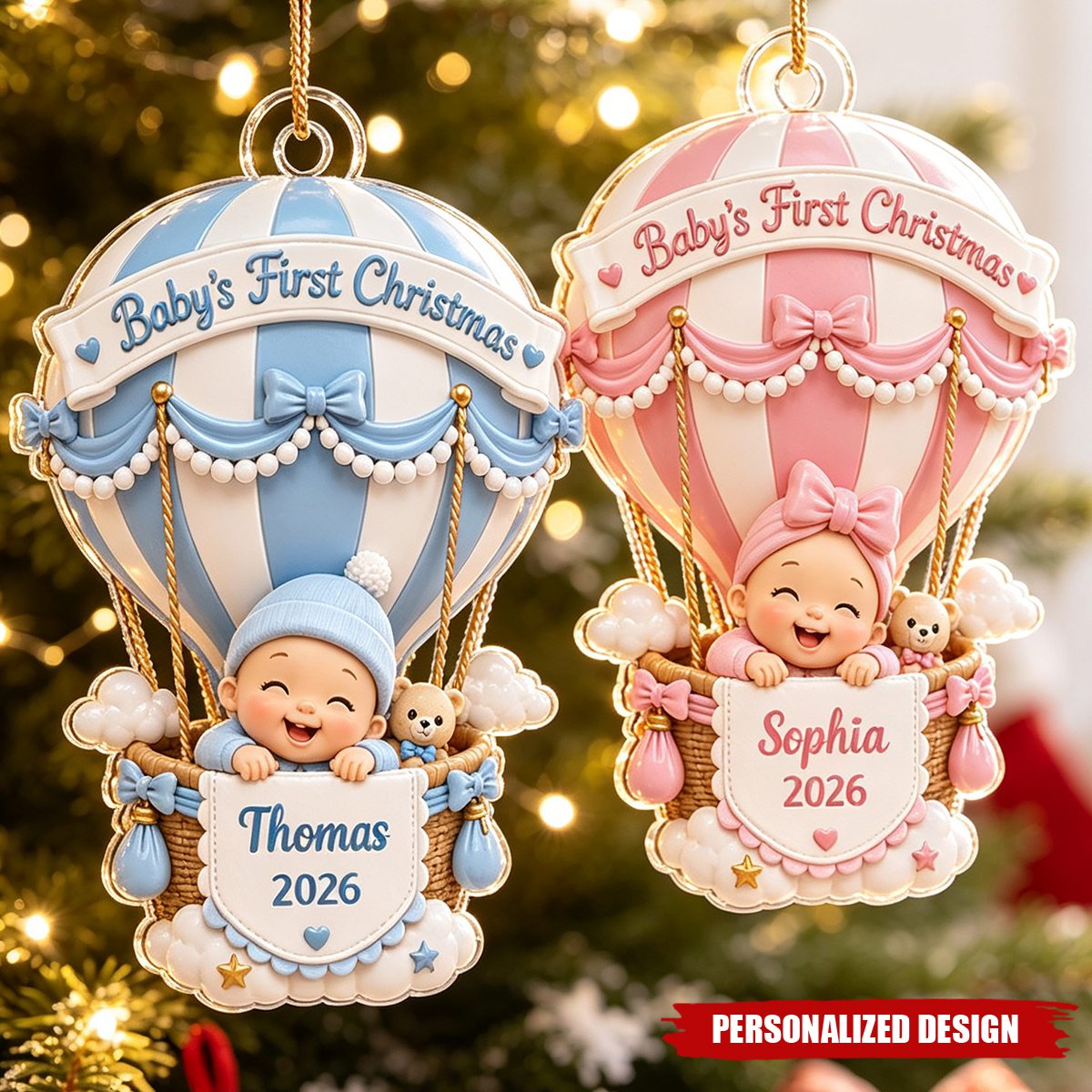 Baby’s First Christmas Hot Air Balloon– Personalized Acrylic Ornament Christmas Keepsake