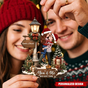 Couple Kissing Under a Streetlamp – Personalized Hanging Christmas Ornament, Gift for Her, Gift for Him
