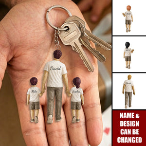 Sentimental Rustic Dad And Kids Walking - Personalized Acrylic Keychain- Heartfelt Father's Day Gift For Dad, Husband