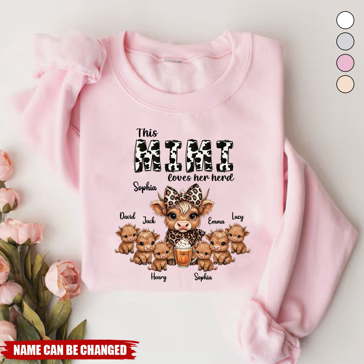 This Mama Grandma Loves Her Herds – Cozy Fall Vibe Personalized Highland Cow Family Sweatshirt
