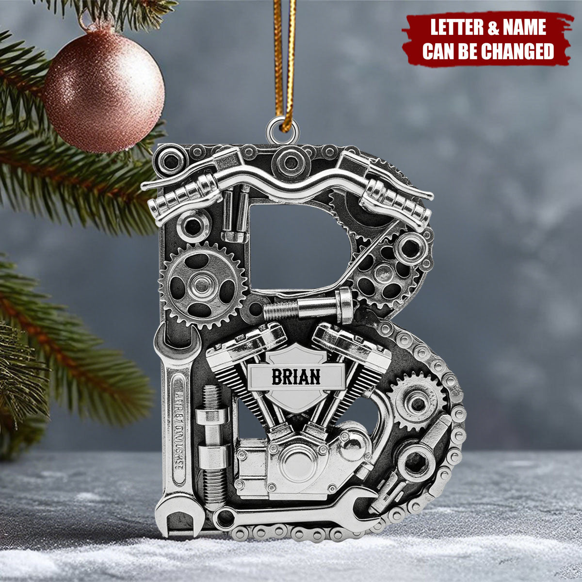 Motorcycle Engine Initial Letter Acrylic Ornament, Personalized Christmas Gifts For Bikers