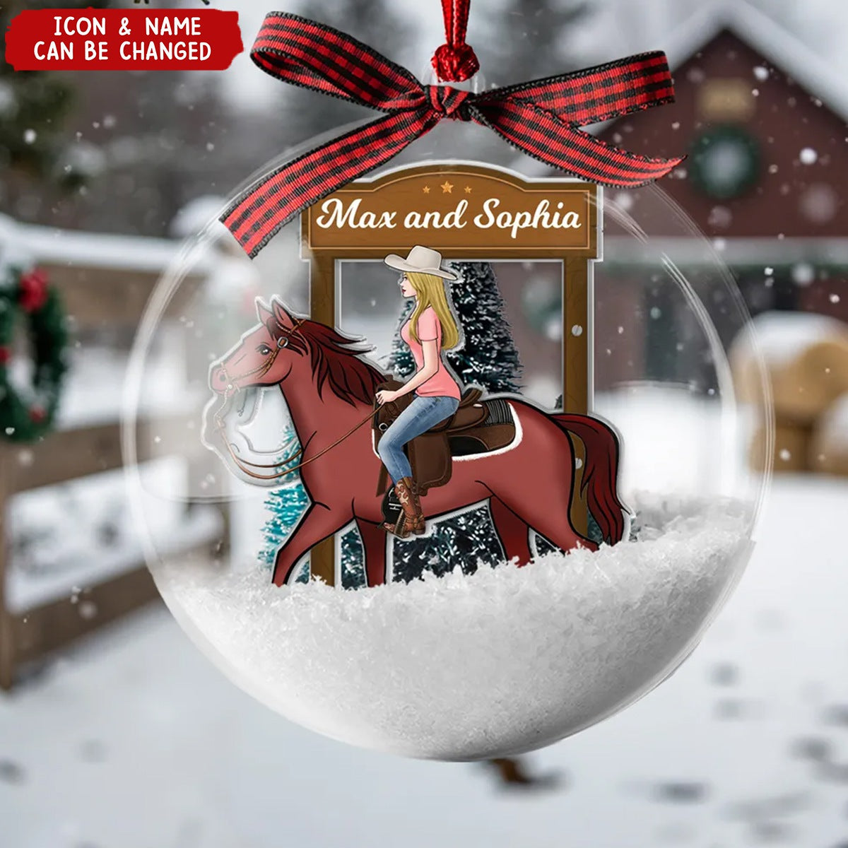 Girl Riding Horse In Snow - Personalized Snow Globe Ornament - Christmas Gift For Horse Lover
