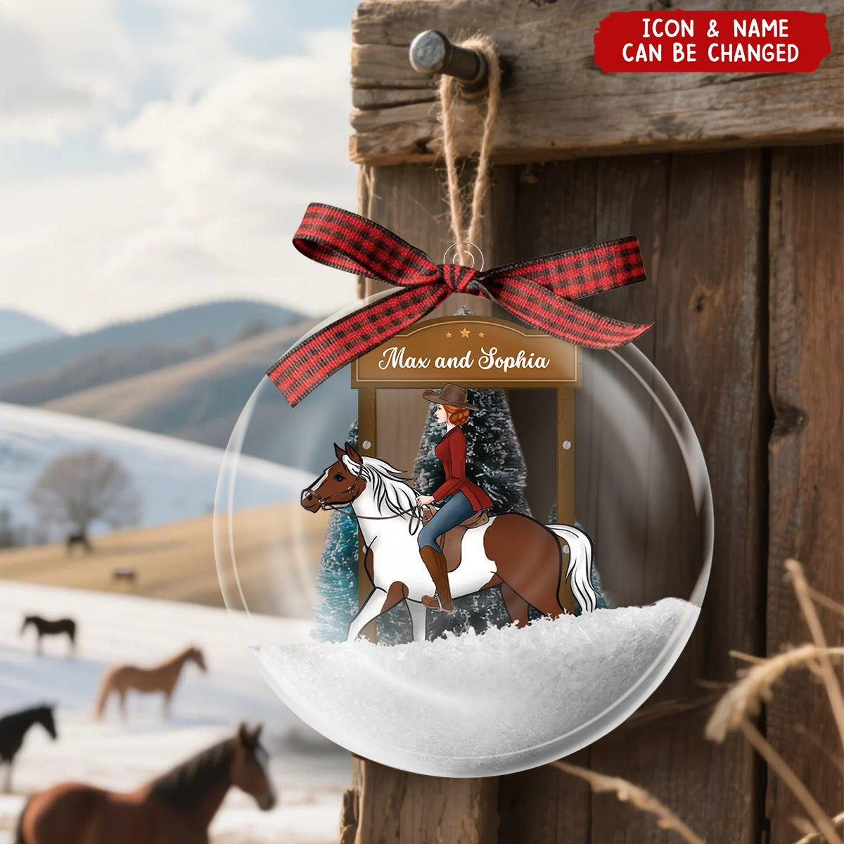 Girl Riding Horse In Snow - Personalized Snow Globe Ornament - Christmas Gift For Horse Lover