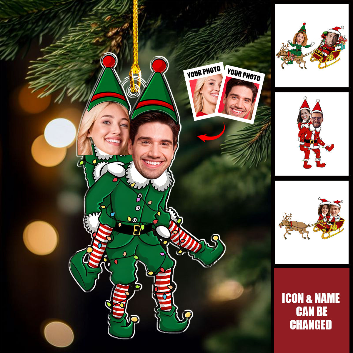 Couple Funny Elf - Personalized Acrylic Photo Ornament