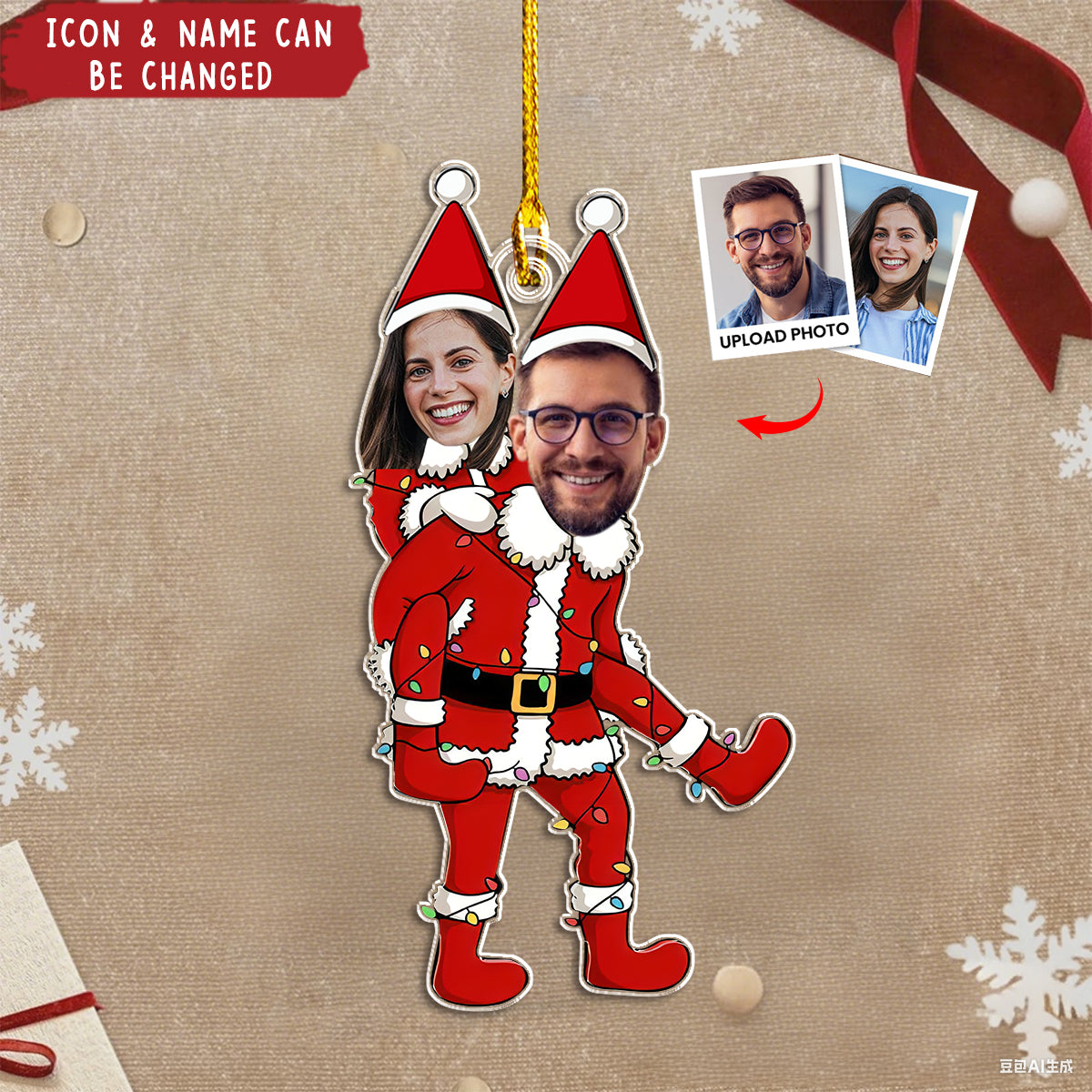 Couple Funny Elf - Personalized Acrylic Photo Ornament