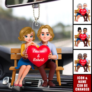 Couple with Red Heart - Personalized Car Ornament - Gift for Her, for Him
