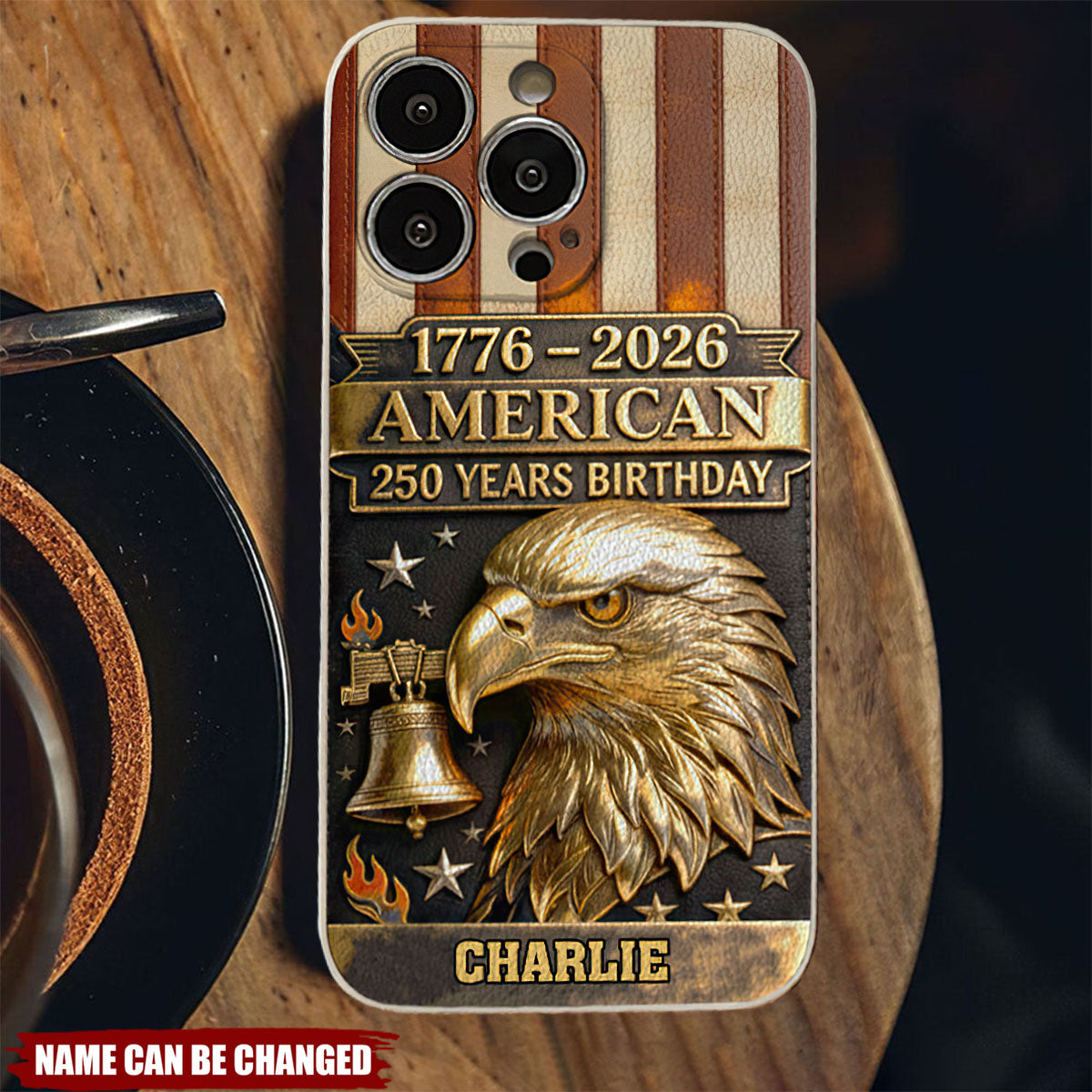 250th Anniversary - Personalized Bald Eagle Leather Phone Case