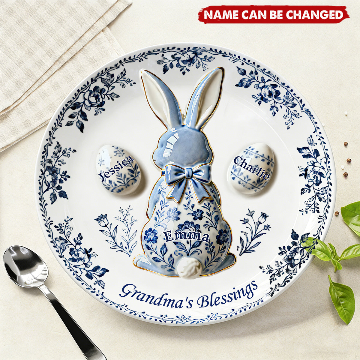 Grandma's Blessing Round Plate - Personalized Easter's Day Gift For Grandma