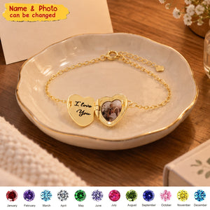 Custom Birthstone Heart Photo Memorial Bracelet