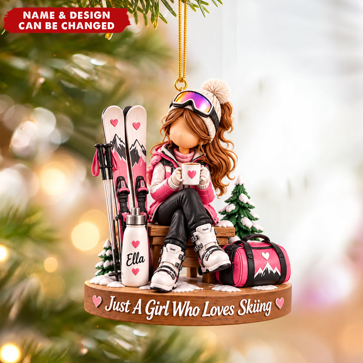 Personalized Acrylic Ski Ornament - Custom Skier Girl Gift