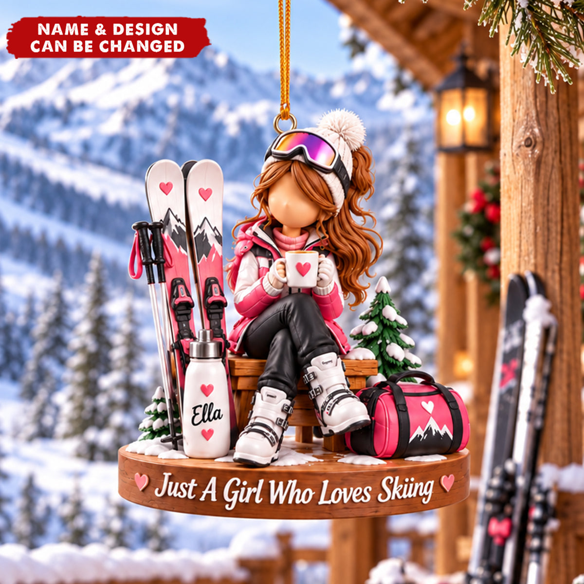 Personalized Acrylic Ski Ornament - Custom Skier Girl Gift