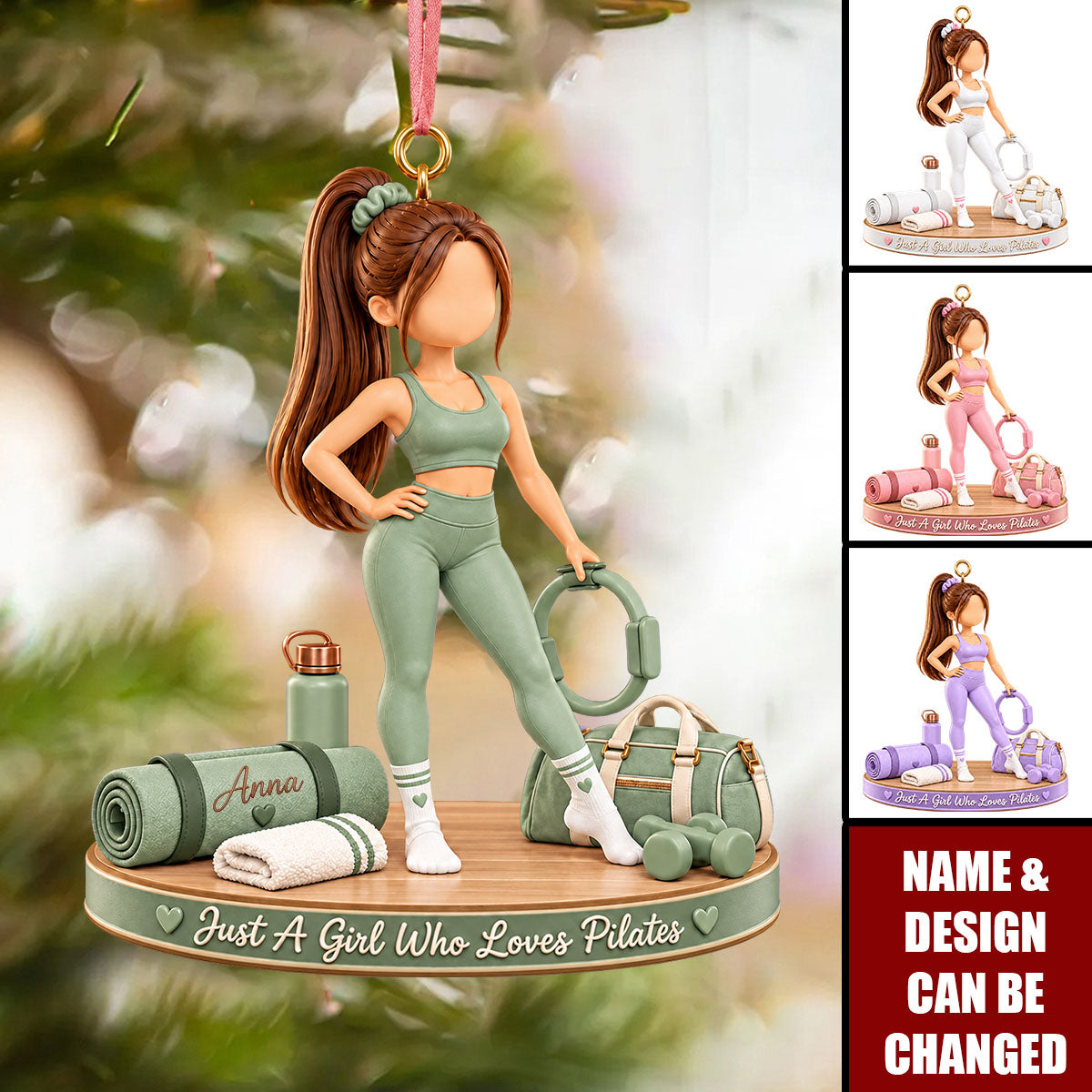 Personalized Pilates Girl Acrylic Ornament - Pilates Lover Gift For Her