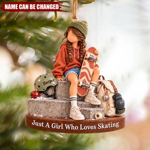 Personalized Christmas Ornament Featuring A Skateboard Girl