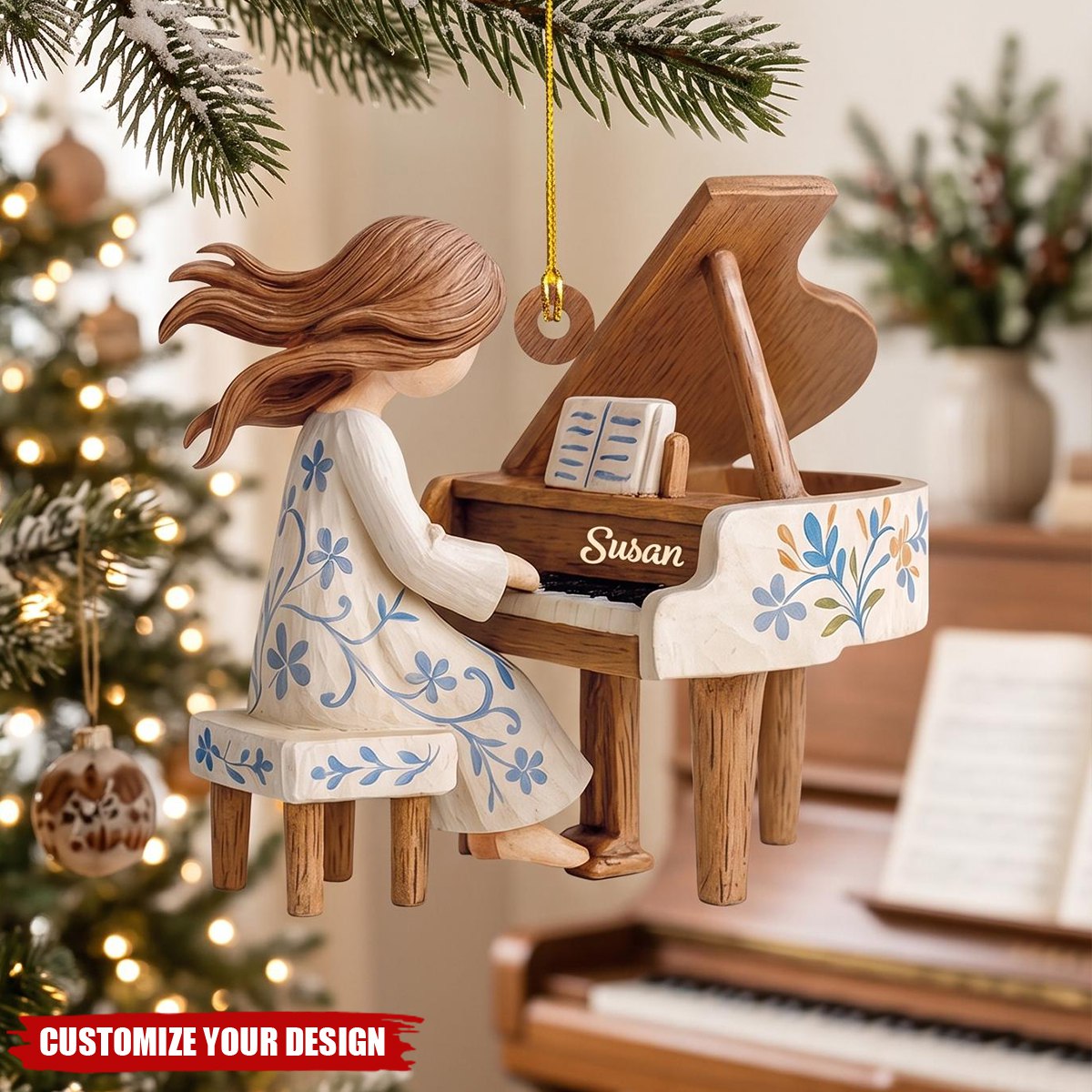 Personalized Piano Christmas Acrylic Ornament, Gift for Piano Lovers & Musicians