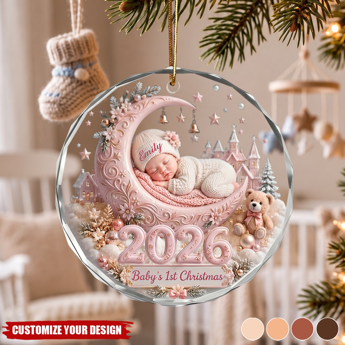 Personalized Baby First Christmas Glass Ornament - Custom Baby Name