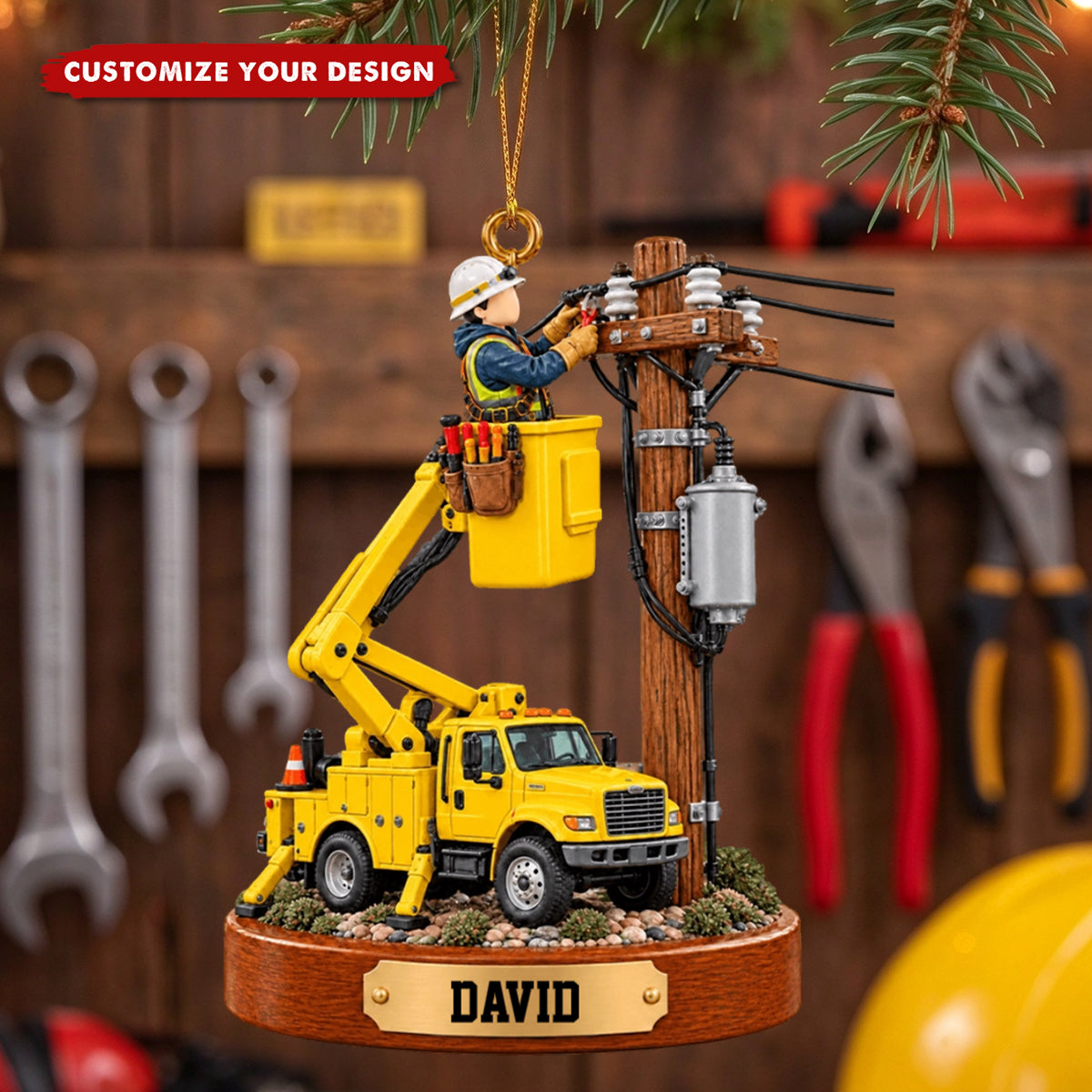 Personalized Lineman Bucket Truck Christmas Ornament
